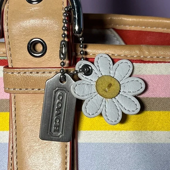 Vintage 2004 Coach Hamptons Daisy Multicolor Striped Handbag Cotton Leather Y2K - Picture 15 of 16